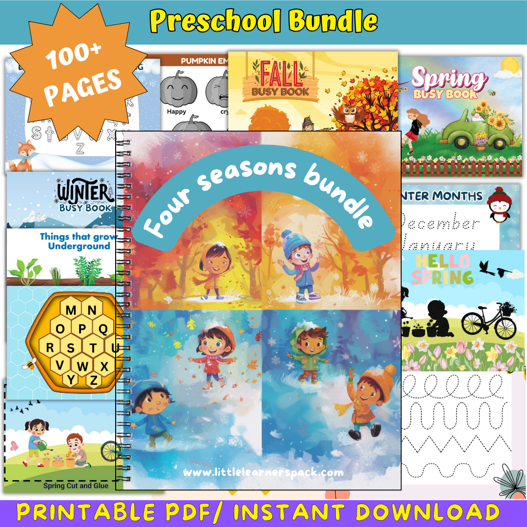 Preschool Activity Seasons Busy Book Bundle - Fall, Winter, Spring, Summer Busy Book